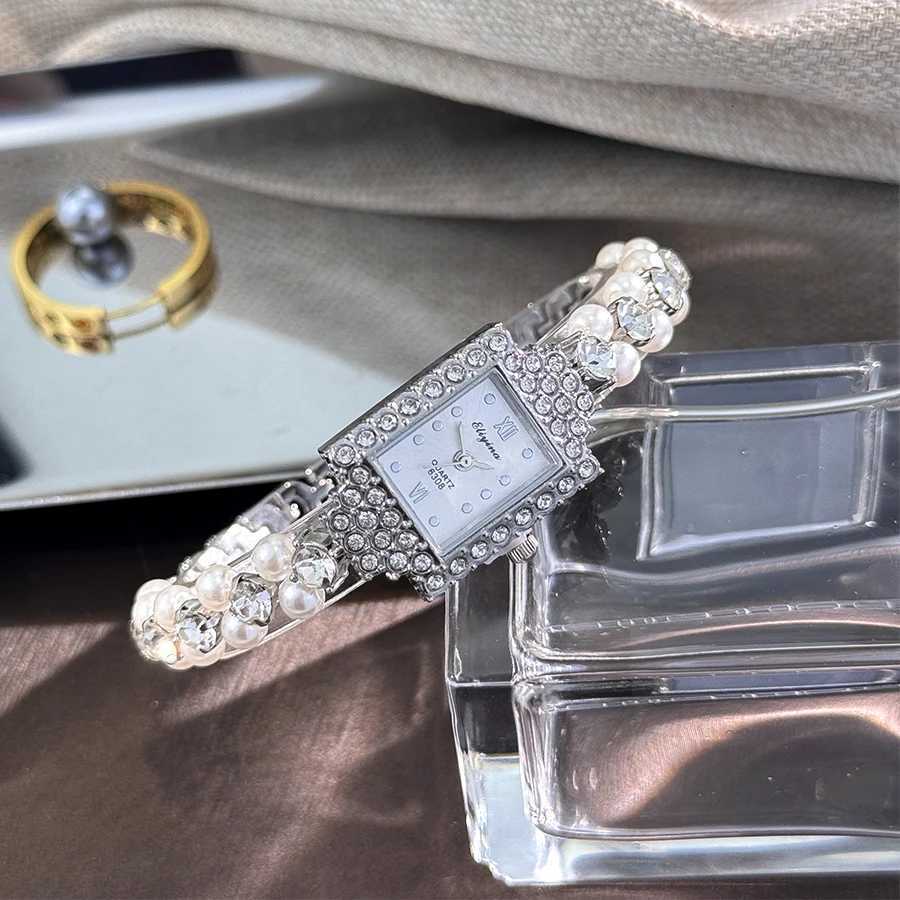 French Romantic Double-Row Exquisite Small Pearl Bracelet Watch Square Diamond-Encrusted Light Luxury Ladies Quartz Watch Y251212