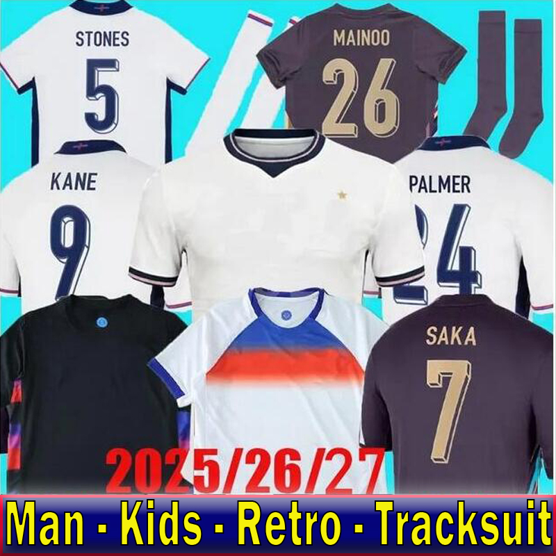 2025 2026 England football shirt BELLINGHAM Retro Soccer Jersey RASHFORD KANE SAKA RICE FODEN National Team Home White Away Men Kid Women Men Kids Kit