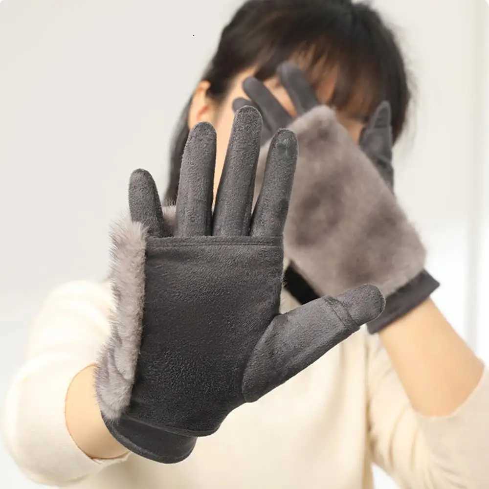 Suede Gloves Rabbit Fur Gloves Touch Screen Hand Protection Riding Cold-proof Warm Windproof Thickened Women Fur Gloves Y251211