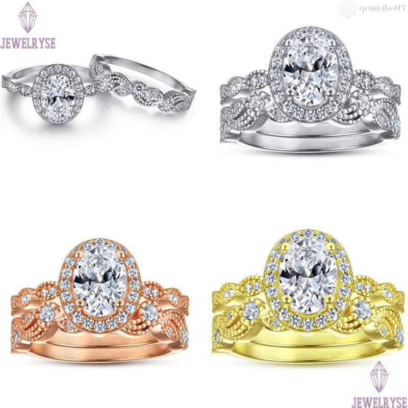1.5ct diamond 2pc/set stacking ring designer for woman wed luxury 925 sterling silver 5A zirconia engagement wedding rose gold rings jewelry women gif