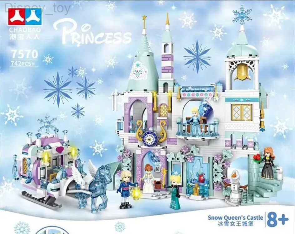 Disney Friends Princess Luxury Ice Castles Playground House Movies Winter Snow Horse Figures Building Blocks Set Toy For Girls Diy Gift H251212