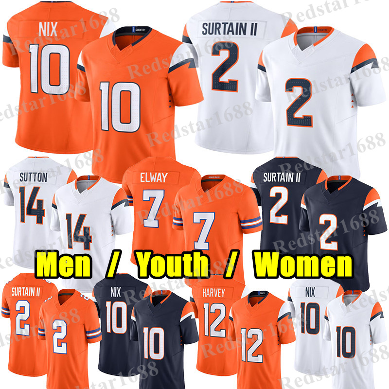 #10 Bo Nix Football Jersey #2 Pat Surtain II Courtland Sutton RJ Harvey JK Dobbins Champ Bailey Peyton Manning Meinerz Talanoa Hufanga John Elway Jahdae Barron jerseys