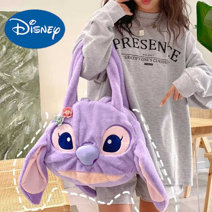 Disney Lovely Purple Lilo Stitch Strawberry Bear Plush Shoulder Bag Kawaii Cartoon Large Capacity Handbag Girls Birthday Gifts H251212