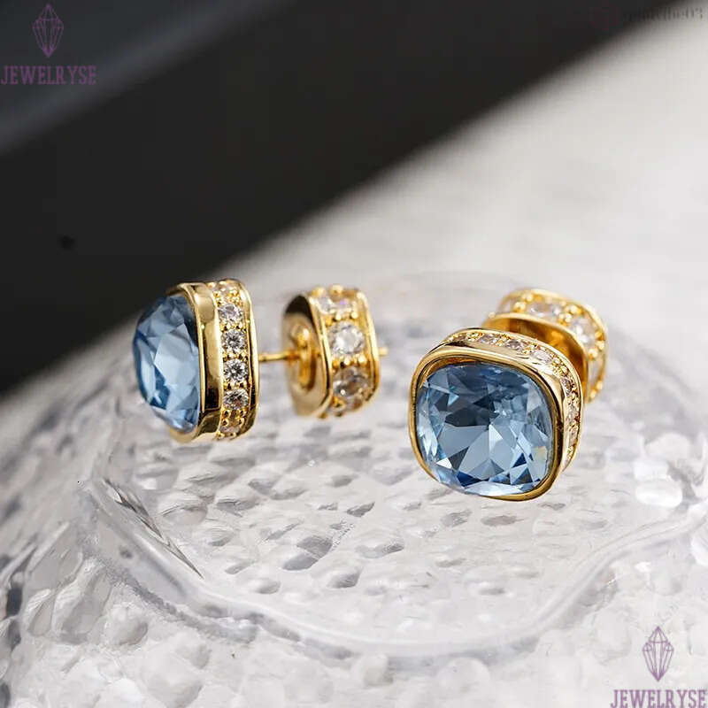 Simple square retro vintage designer earrings for women luxury cz zircon sparkling diamond earring 18k gold aretes shine crystal double side ear rings