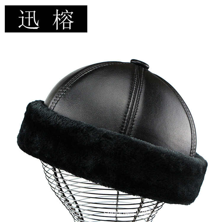 2024 Top Quality First Layer Cow Leather Brimless Hat For Men Dad Gift Cagoule Skull Gorros Hombre Docker Cap 55-61cm 250221