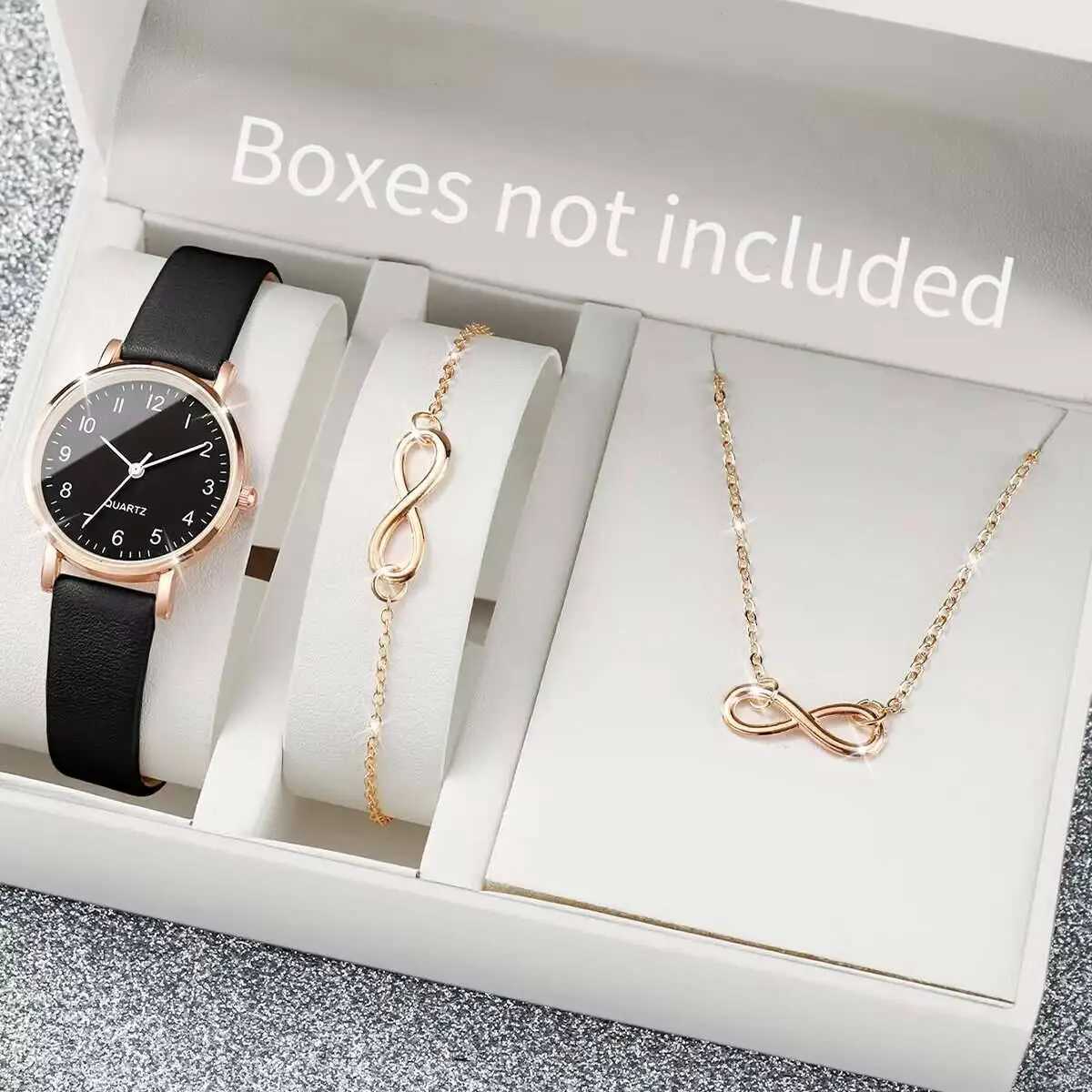 3PCS/Set Womens Watch Fashion Leather Strap Small Arabic Dial Quartz Watch Female Wristwatch Jewelry SetWithout Box Y251212
