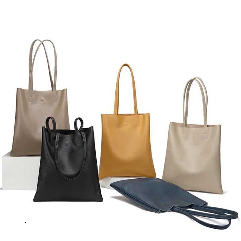 New Genuine Leather Wen Tote Bag Simple Girl Large Solid Soft Cowhide A4 Fem Shopper Handbag Student Casual Shoder Bag Y251211
