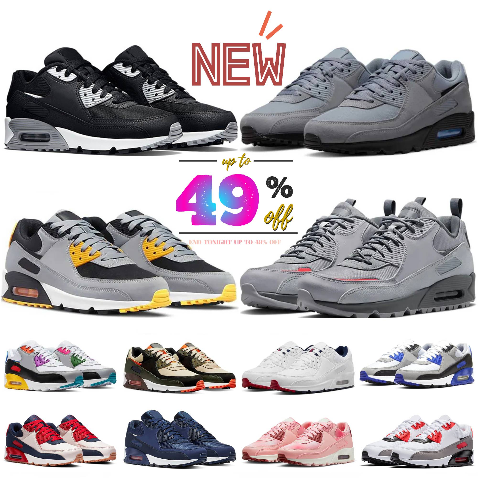 Men 90 Running Sports Shoes Designer 90s Triple White Black Red 90s Wolf Grey Polka Dot Total Orange Laser Blue Runner Hyper Grape Royal Women Outdoor Trainer Sneakers