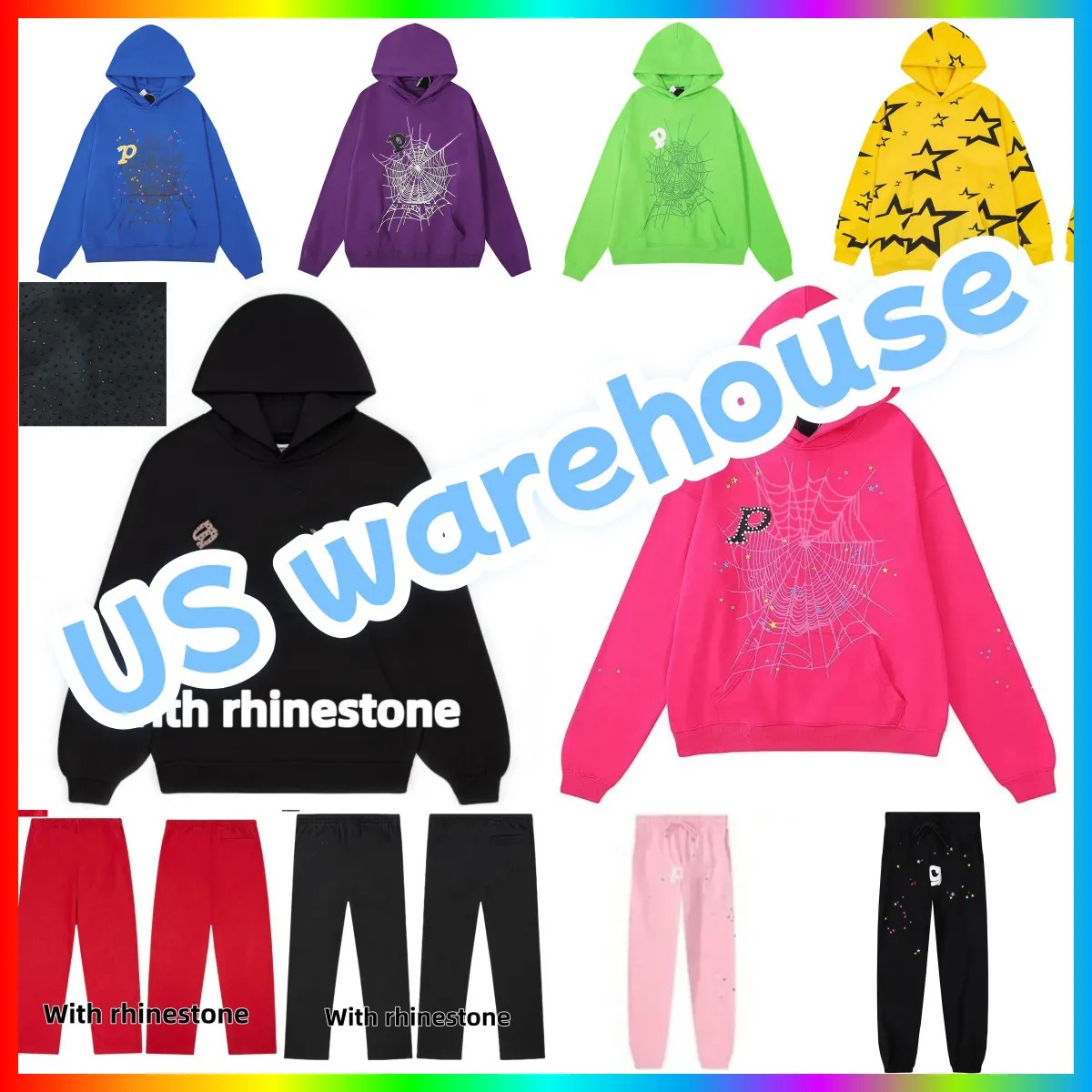 5A 2026 Designer hoodie Luxury Fashion Young Thug spider pants Men Women essential spider hoodie rhinestone Net Sweatshirt Trend Sweatshirts Pullovers tracksuit