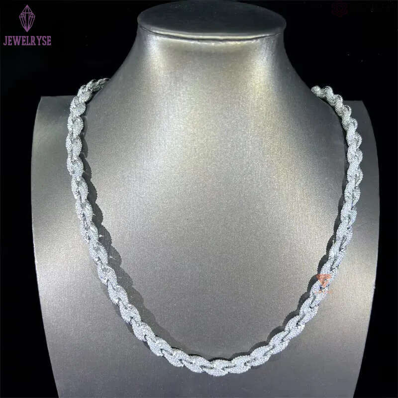 Hip Hop Custom Iced Out Sterg Sier Vvs Moissanite White Gold Plated Rope Chain Tennis Chains Jewelry Unisex Dia Necklace