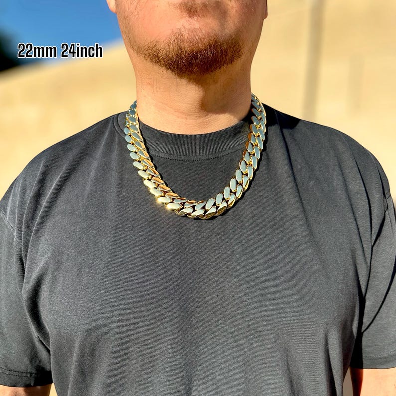 Miami Cuban Link Chain Solid Handmade Real 14k Gold Triple Plated 10-22mm Heavy Necklace Bracelet