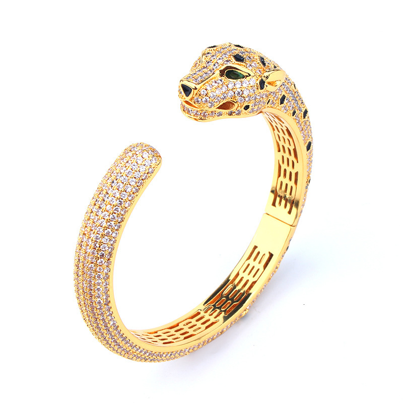 Style Exaggerated Light Luxury Temperament Full Zirconia Inlaid Low Price Leopard Bracelet Popular Women's Open Leopard Head Bracelet