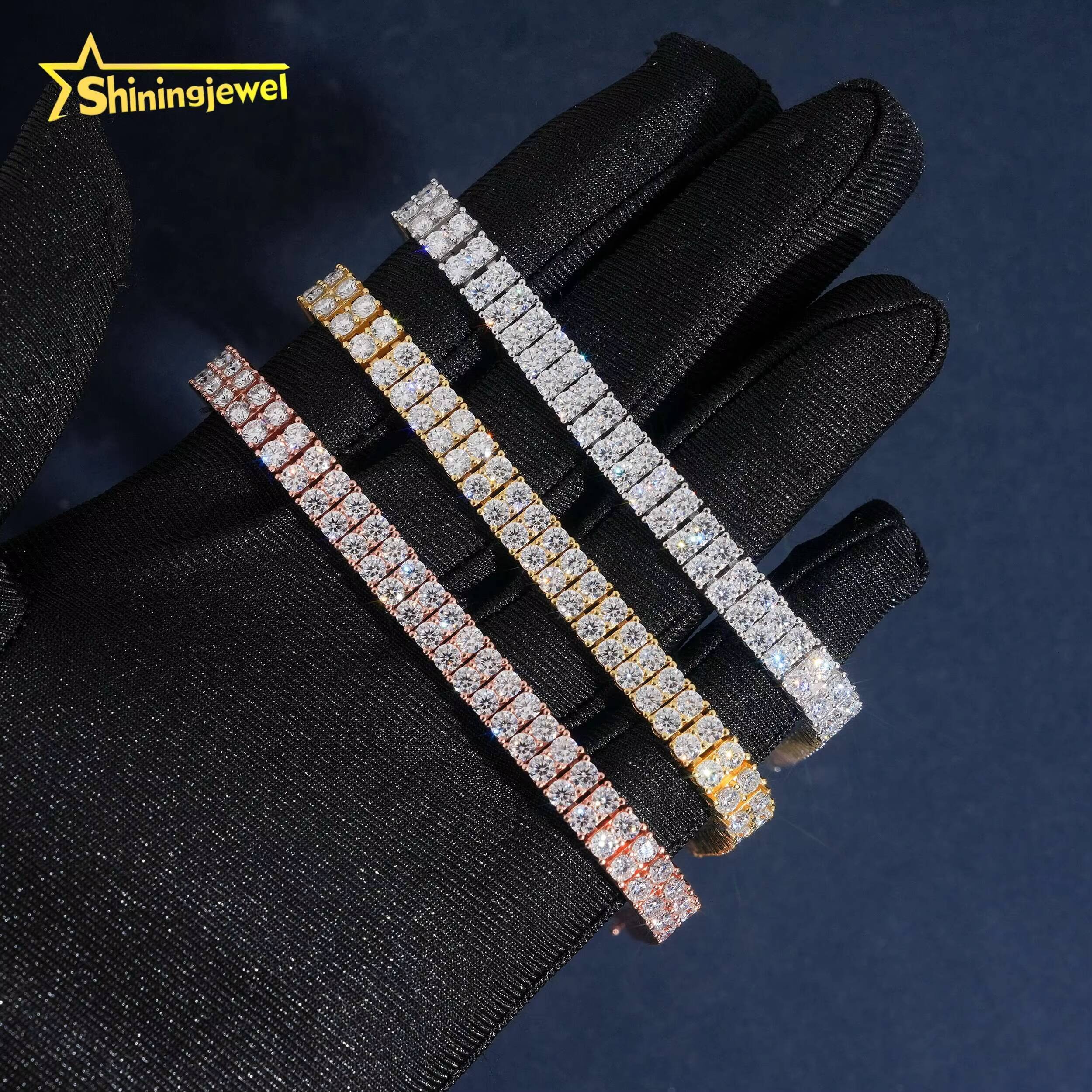 Luxury 2Rows 3mm 925 Silver Fine Hip Hop Moissanite Jewelry Bracelet Iced Out VVS Moissanite Diamond Tennis Chain Bracelet