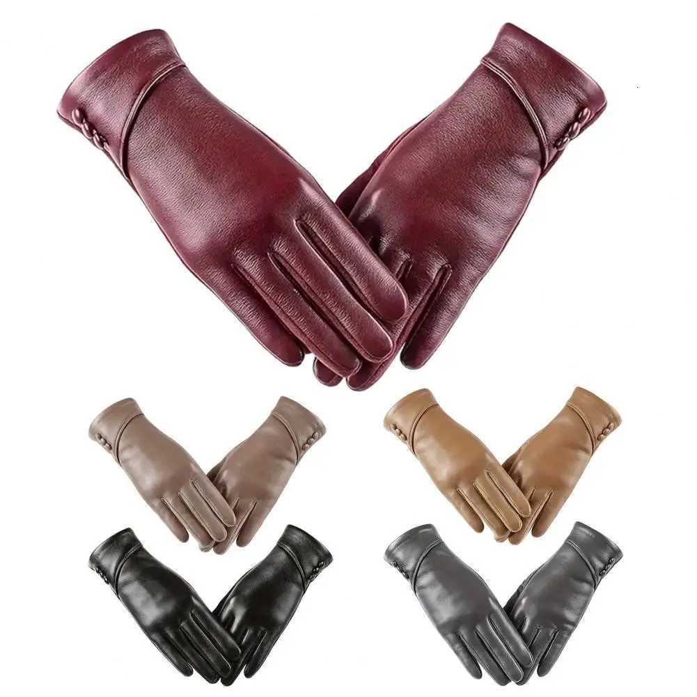 Plush-lined Gloves Plush-lined Winter Cycling Gloves with Touch Screen Windproof Faux Leather Anti-slip Design for Outdoor Y251211