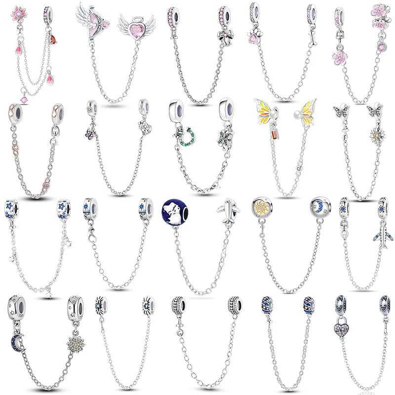 Sier Clips 925 Sterling Sier Stars Moon Sun Daisy Clip Charms Safety Chain Fit Bracelet DIY Jewelry Gifts Y251212