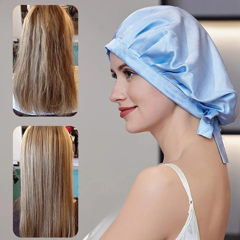 100 Mulberry Silk Bonnet Sleep Cap for Woman Night Hat 16 Momme with Adjustable Ribbons Hair Care 251210