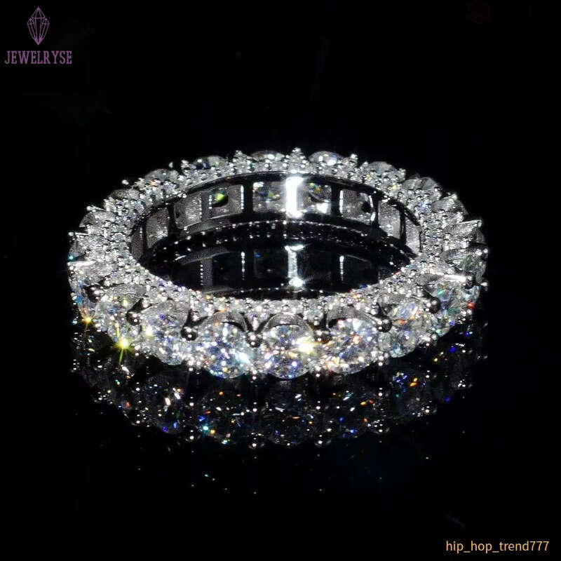 Wholesale Real 10K 14K 18K Solid Gold Moissanite Eternity Engagement Band Ring Iced Out Vvs Lab Grown Diamond Wedding Ring