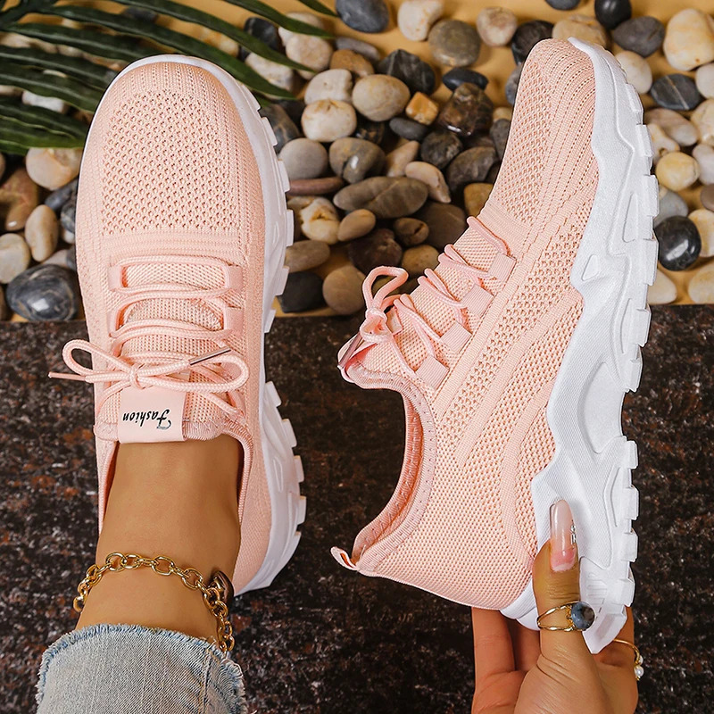Fashion Knitted White Sneakers for Women Summer Mesh Breathable Platform Sports Shoes Woman Thick Bottom Non Slip Running Shoes 251205