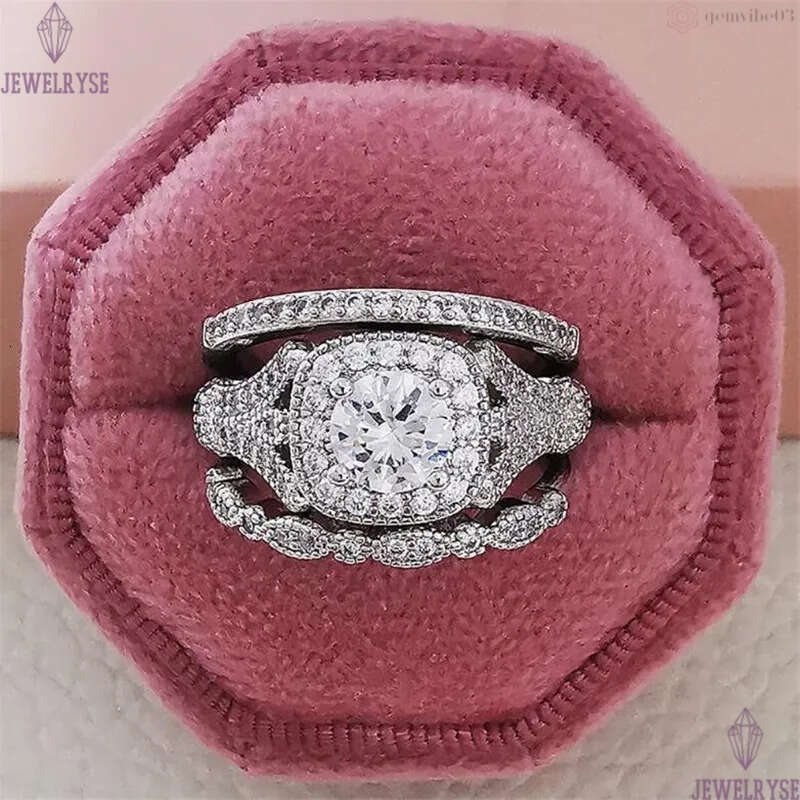 Size 5-10 Top Sell Wedding Rings Vintage Jewelry 925 Sterling Silver Round Cut White Topaz CZ Promise Diamond Gemstones Party 3PCS Women Engagement Ba