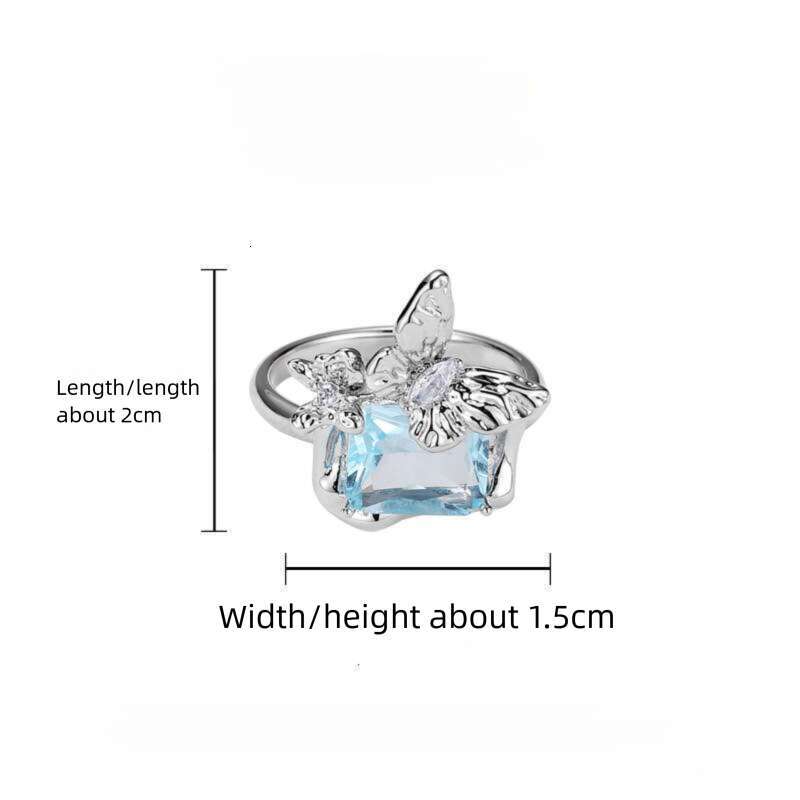 DHcollections Original Butterfly Blue Zircon for Women, Light Luxury, High-End Feel, Unique Niche Design, Open Index Finger Ring