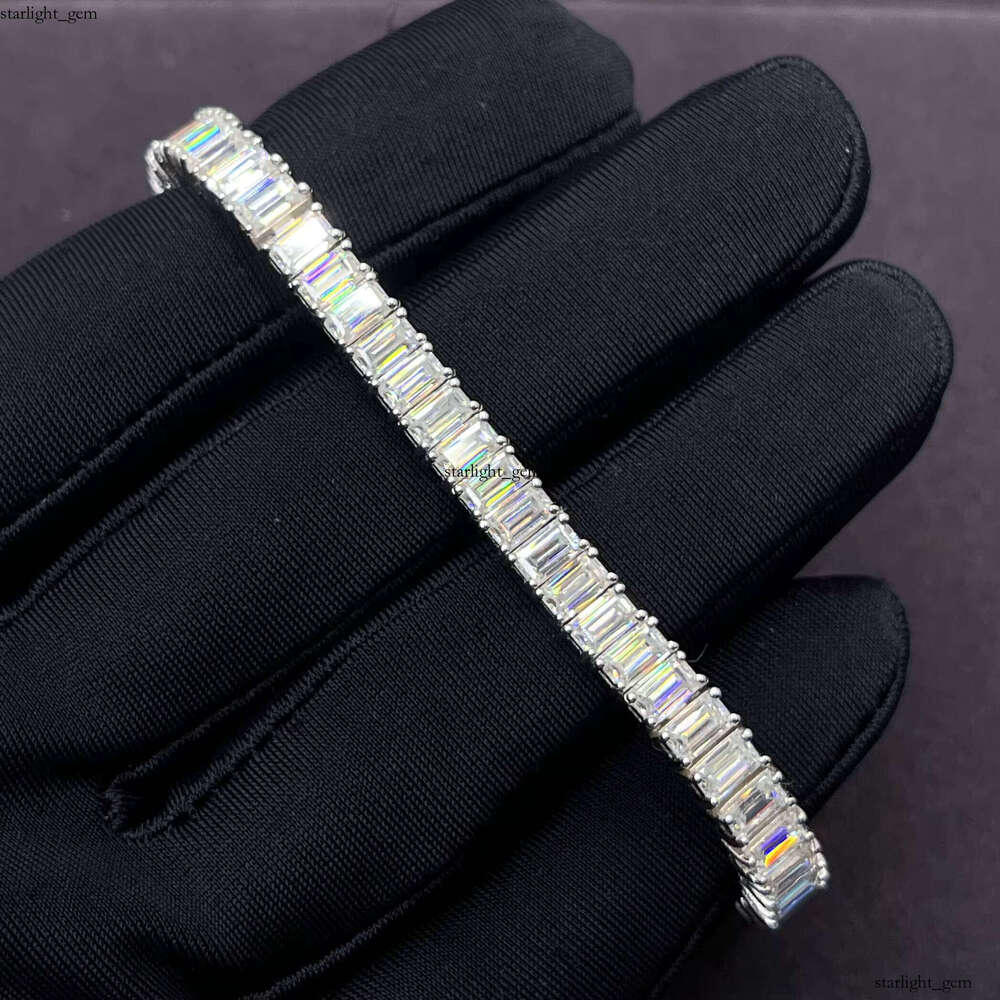New Arrivals Pass VVS Moissanite Test 5mm*3mm 26ct Baguette Moissanite Emerald Cut Tennis 925 Sterling SilverJewelry Bracelet