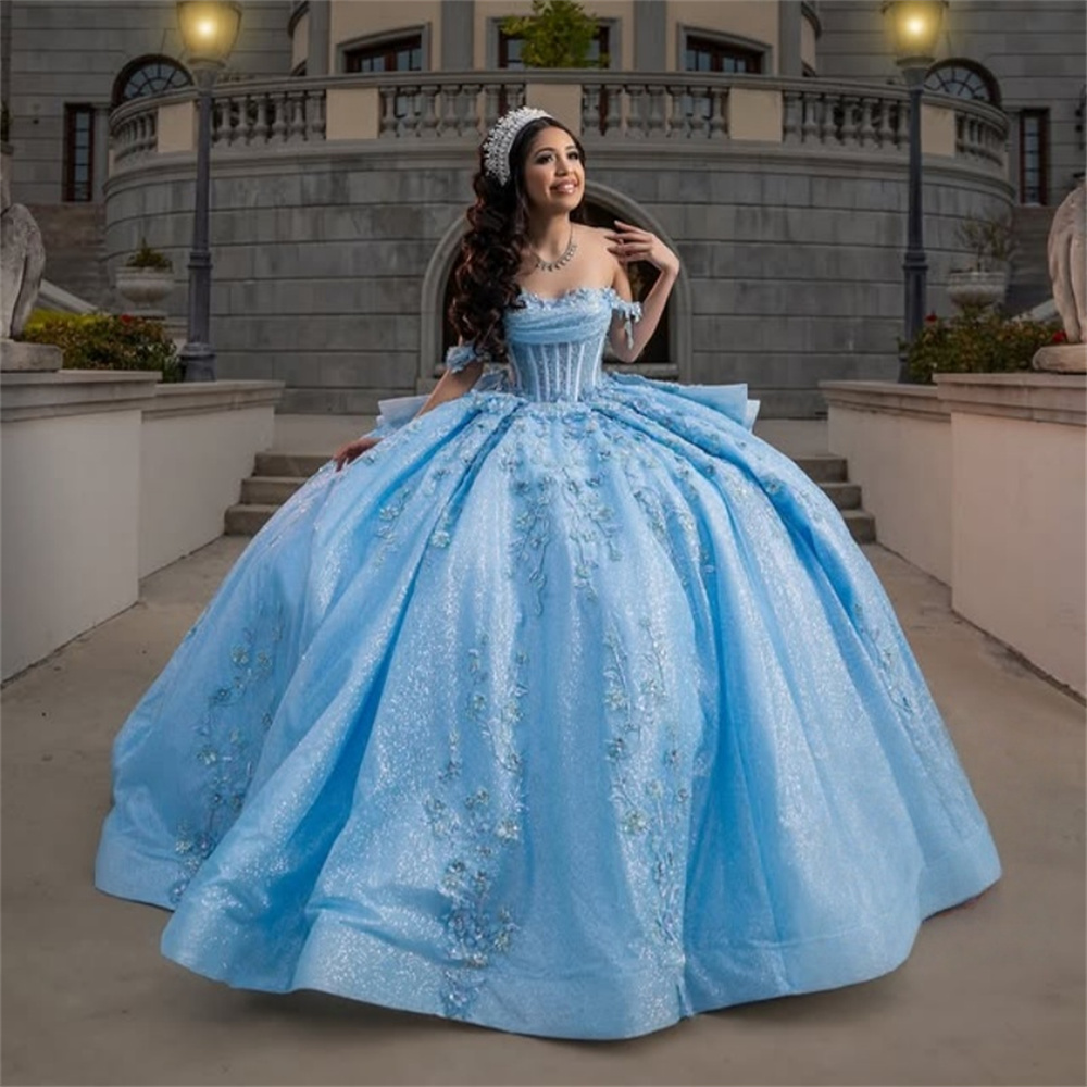 Customized Luxury Pink Quinceanera Dress Ball Gown Floral Applique Beading Mexican Sweet 16 Vestidos De XV 15 Anos D12