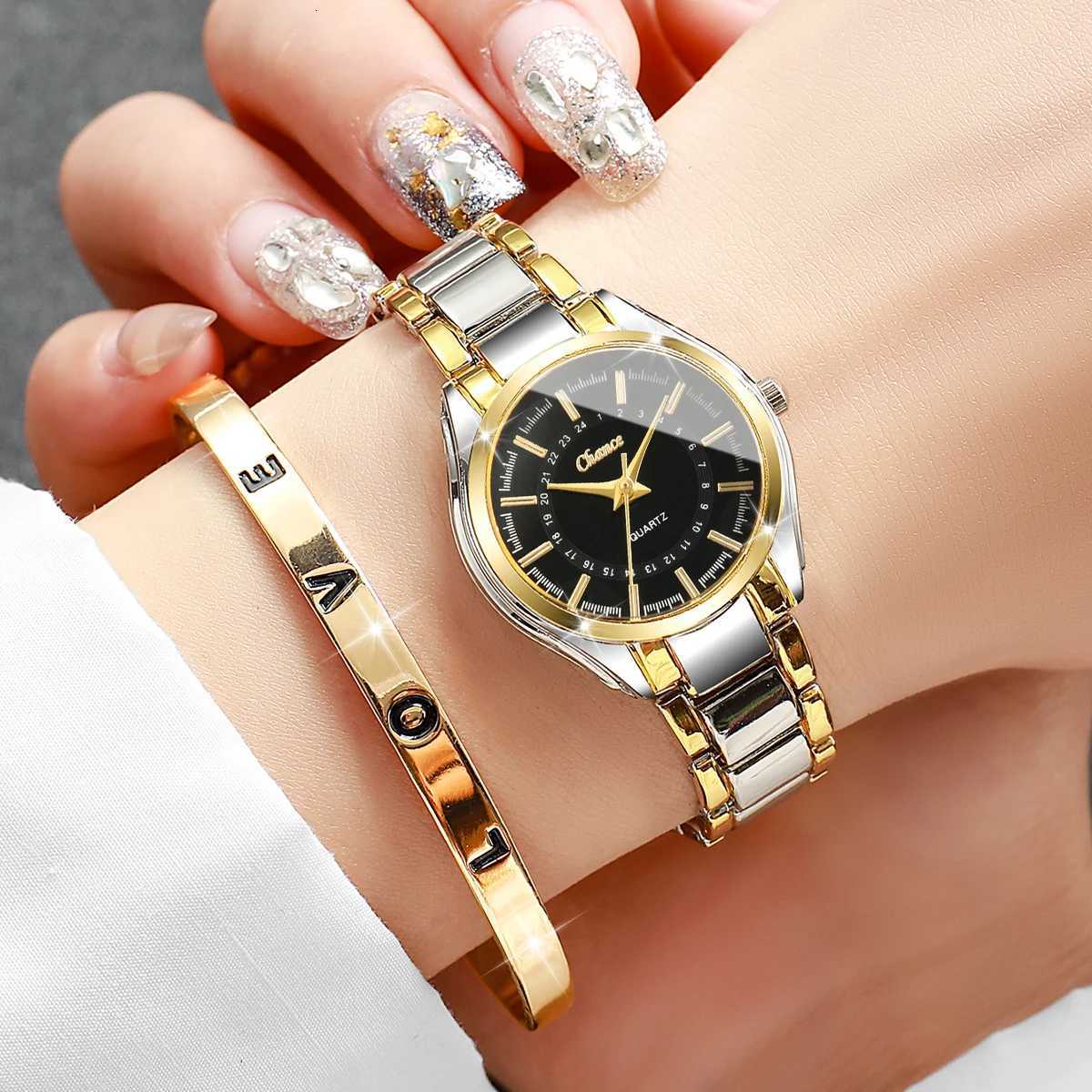 2PCS/Set Ladies Small Dial Analog Quartz Wristwatch Fashion Women Watches Opening Cuff Bracelet Set Reloj MujerWithout Box Y251212