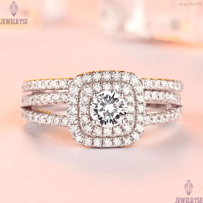 luxury 2pcs/set stacking diamond designer ring for wed propose s925 sterling silver 5A zirconia engagement wedding rings jewelry woman party gift box 