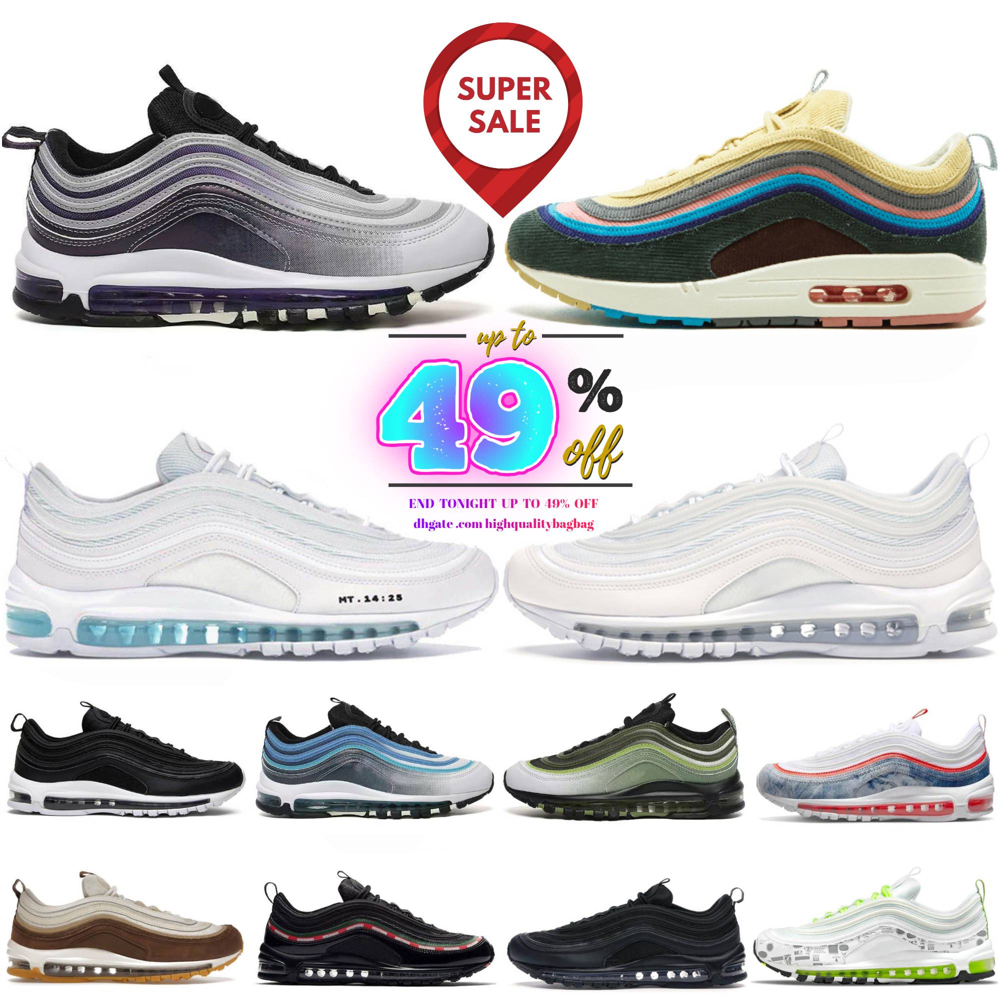 2026 designer shoes 97 97s og running shoes men women Triple Black White Sean Wotherspoon Silver Gold Bullet University Red Volt mens outdoors trainers Sneakers 36-47