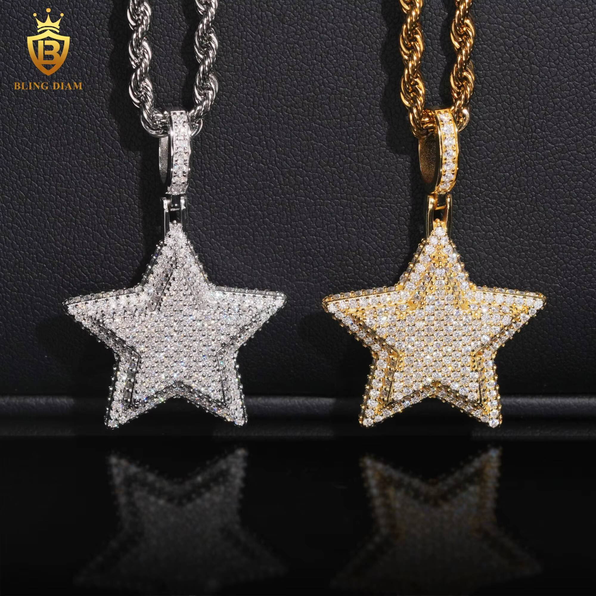 Hiphop Pendant Charms 925 Silver 3D Star Double Layers Round Brilliant Moissanite Pendant GRA Certified Fashion Pendants