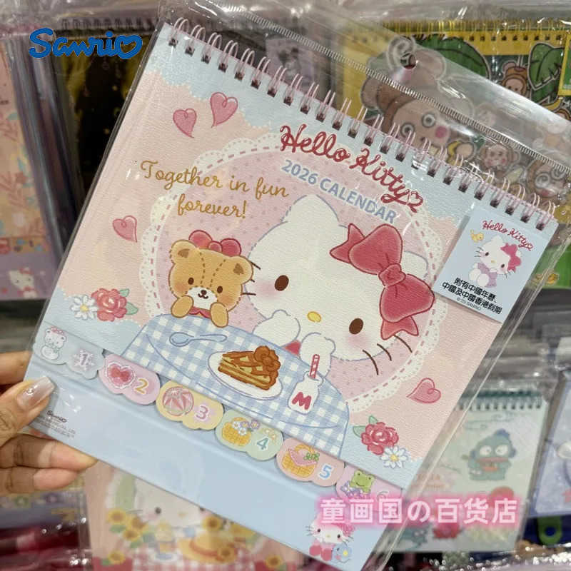 Sanrio 2026 Calendar Little Twin Stars Kuromi Hangyodon Keroppi Cartoon Desk Calendar Decorative Ornaments Anime Plush Toys Gift H251212