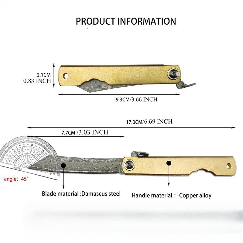 Mini Japanese Folding Knife, Vg10 Damascus Steel Blade, Copper Handle, Ideal for Camping Outdoor Fishing Daily Carry Tool, Survival Tools - view 9
