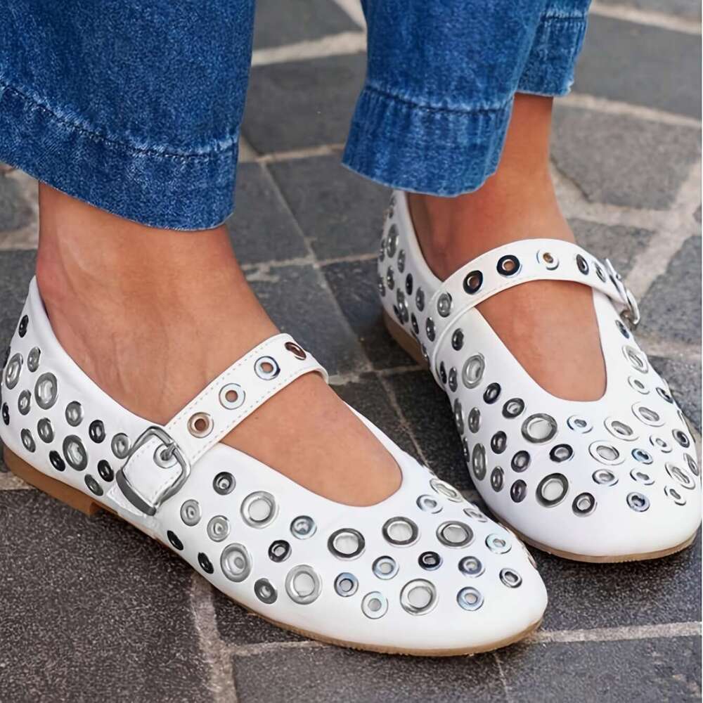 Fashionable, Classic, Casual, Soft, Women's shoes, mesh ballet flat shoes, women's buckle, patent leather edge decoration, comfortable, brea