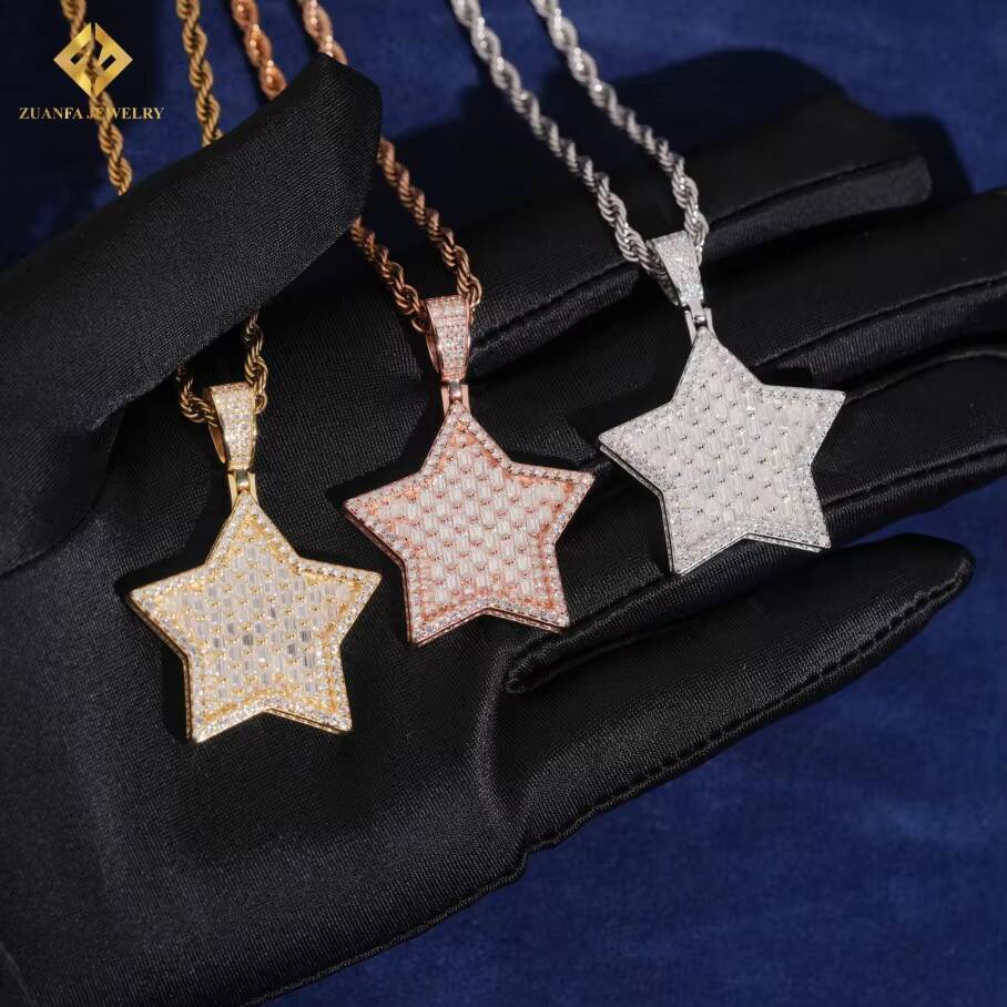 Factory Outlet VVS Moissanite Pendant Men Hip Hop Baguette Cut Moissanite Star Pendant 925 Silver Pendant Pass Diamond Test GRA