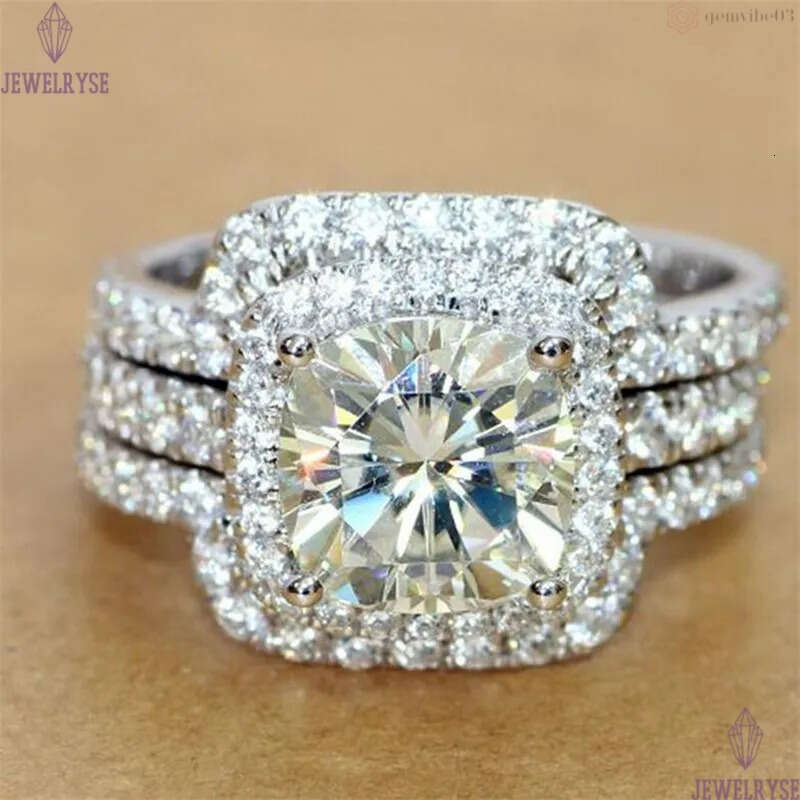 Choucong Brand Luxury Jewelry 925 Sterling Silver Round Cut White Topaz CZ Diamond Gemstones 3PCS Women Party Wedding Engagement Bridal Ring Set Gift