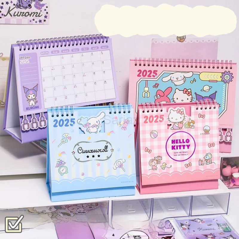 Sanrio 2025 Desktop Calendar Anime Kuromi Cinnamoroll My Melody Hello Kitty Calendar Kawaii Desktops Decoration Christmas Gifts H251212