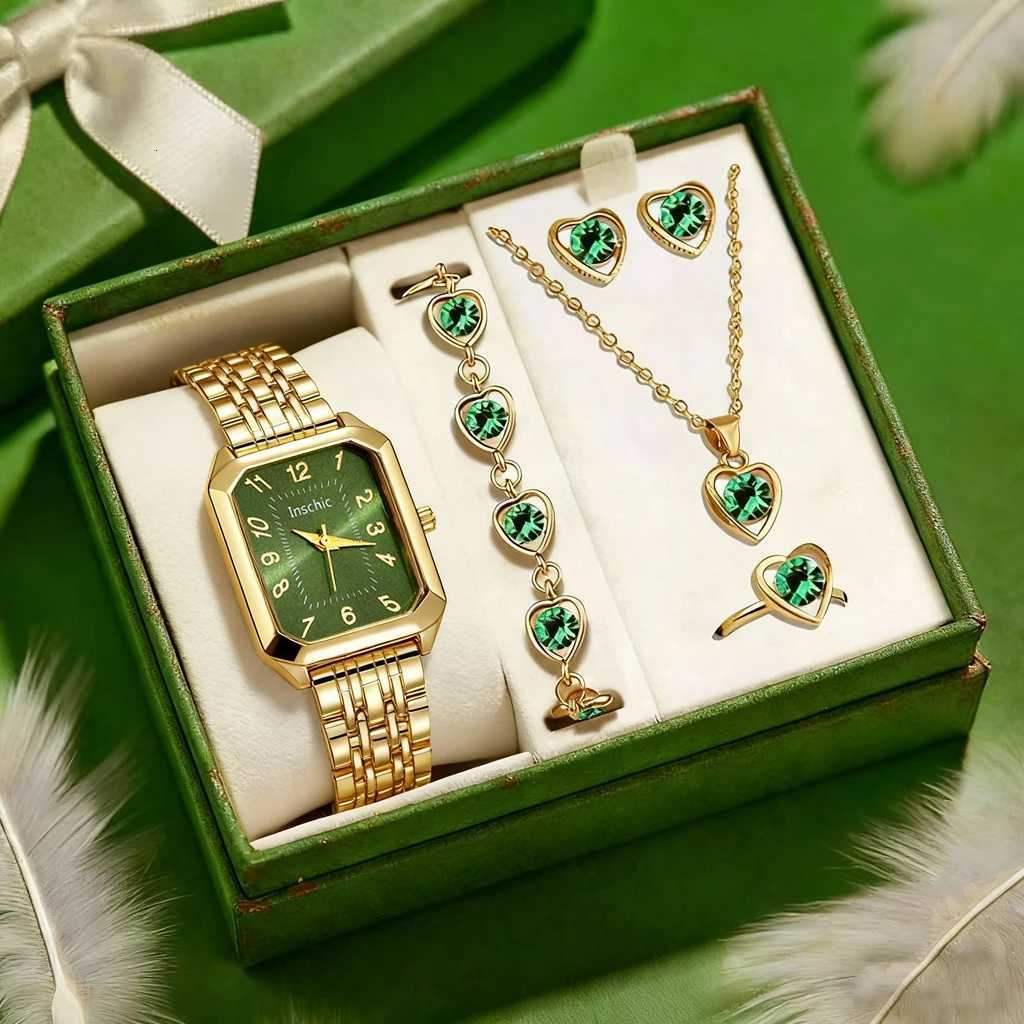 New simple and fashionable womens round dial leather strap quartz watch exquisite jewelry set Back to school season graduatio Y251212