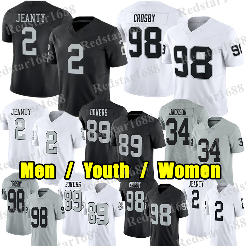 #98 Maxx Crosby Football Jersey #2 Ashton Jeanty Brock Bowers Geno Smith Bo Jackson Howie Long Daniel Carlson Zamir White O'Connell Bech Ken Stabler Jeremy Chinn jerseys