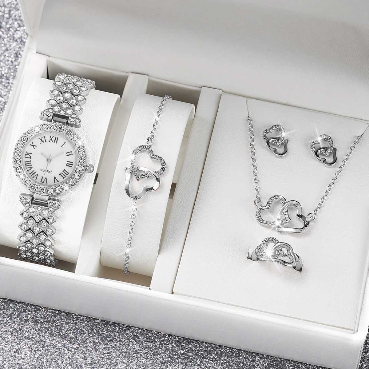 6PCS/Set Luxury Women Watches Fashion Rhinestone Roma Dial Bracelet Band Quartz Watch Jewelry Set Reloj MujerWithout Box Y251212