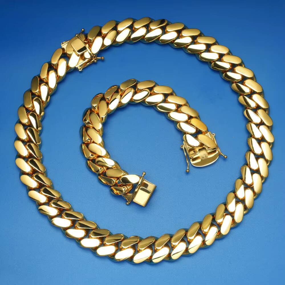 Wholesale Choker 18k Gold Chunky Custom Gold Link Chain 14k Gold Cuban Miami Chain 20mm Miami Cuban Necklace