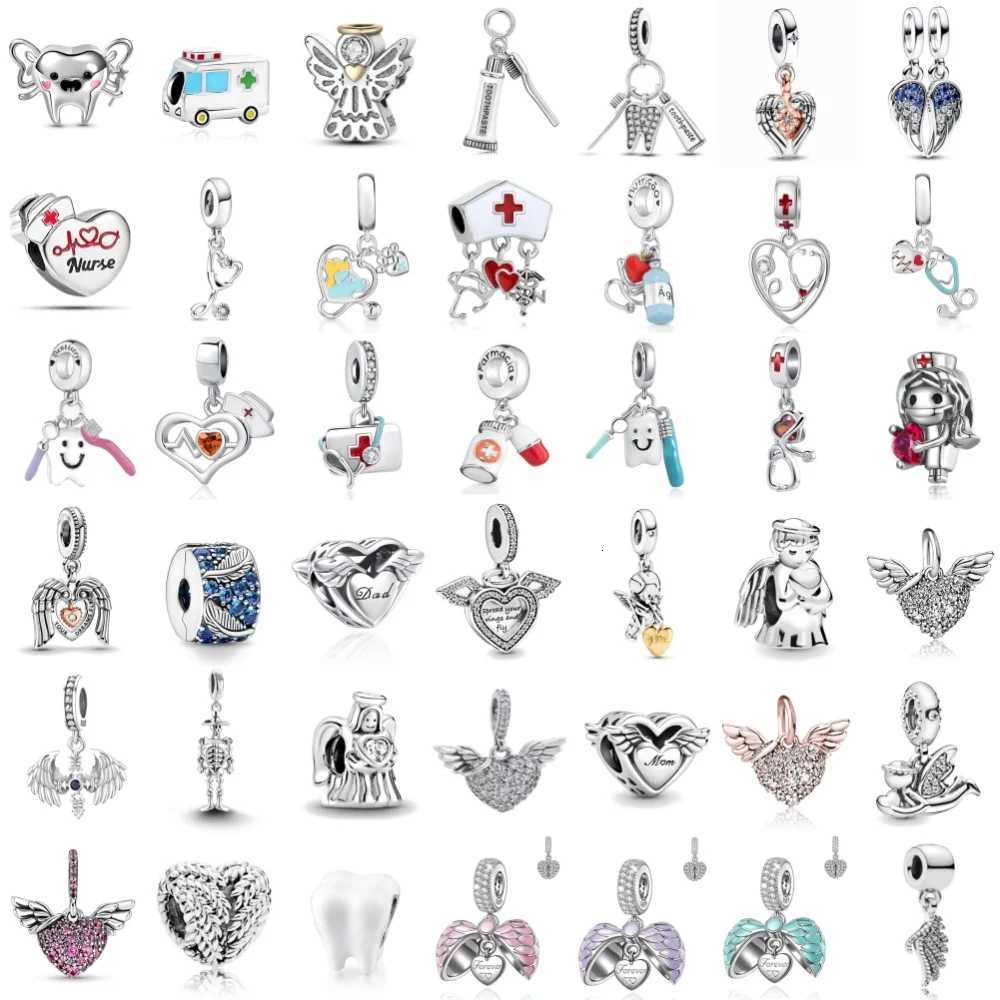 Hot New s925 Sier Doctor nurse stethoscope Pendant angel wings Charm tooth Beads Fit Bracelet Wen DIY Jewelry Gifts Y251212