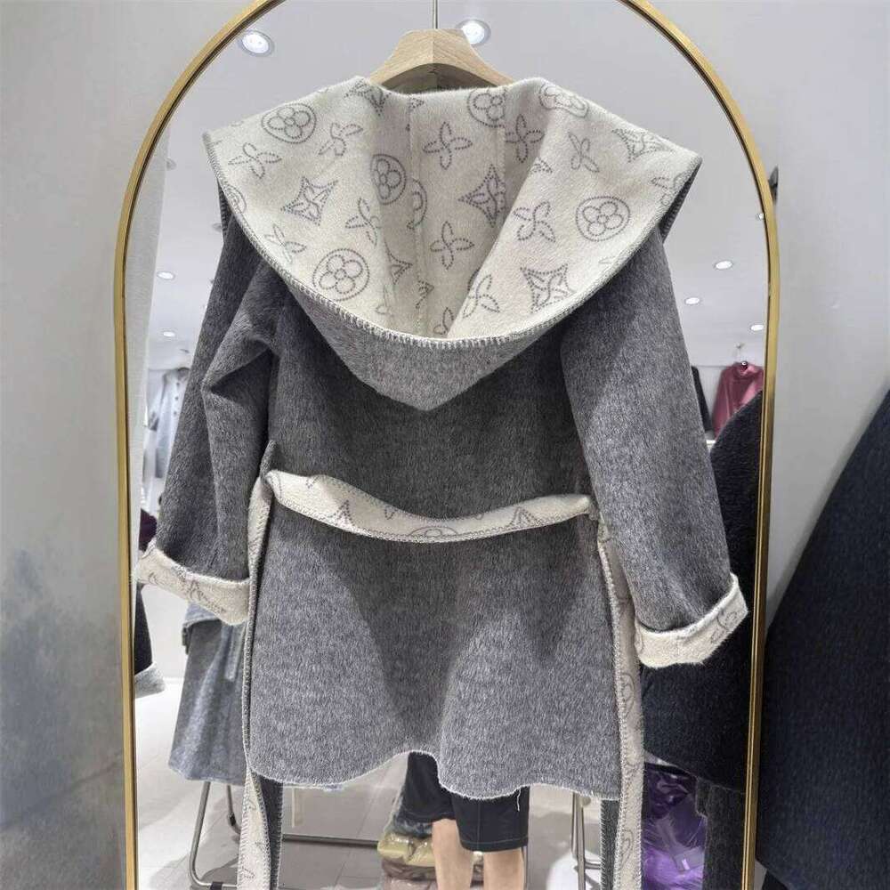 Commute Woolen Coat Korean Belt Hat Medium Length Autumn Winter New Style For Women Polyester Lining Pure Color Coat