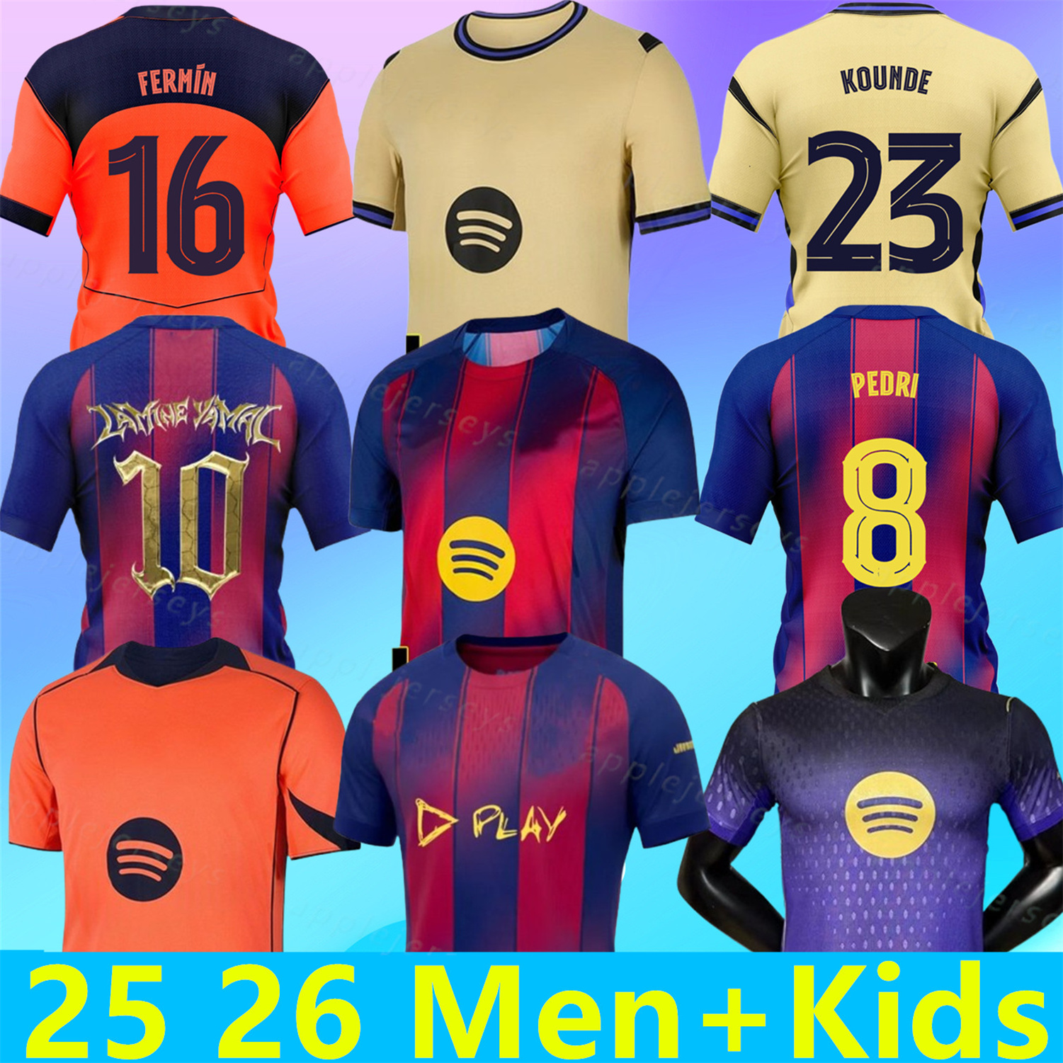25 26 LAMINE YAMAL PEDRI soccer jerseys men kids black football shirts kit 2025 2026 Camiseta sets Travis pink goalkeeper Retro RAPHINHA KOUNDE FERMIN OLMO CUBARSI