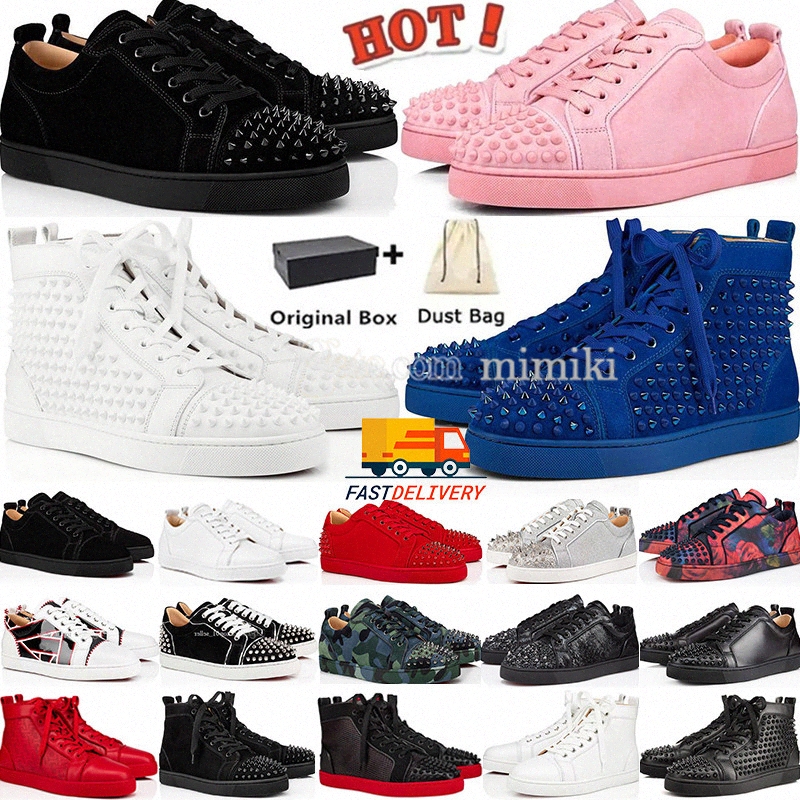 With box Designer dress shoes men women flat red sole sneakers bottomeds sneaker luxurys cut leather splike loafers vintage fashion rivets shoe lace u W9bV#