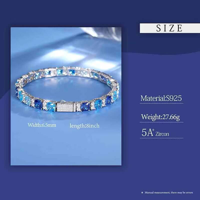 Spot Delivery Gatherings Jewelry 65mm Gradient Color Diamond AAAAA Blue Cz Cluster 925 Silver Tennis Bracelet for Gift