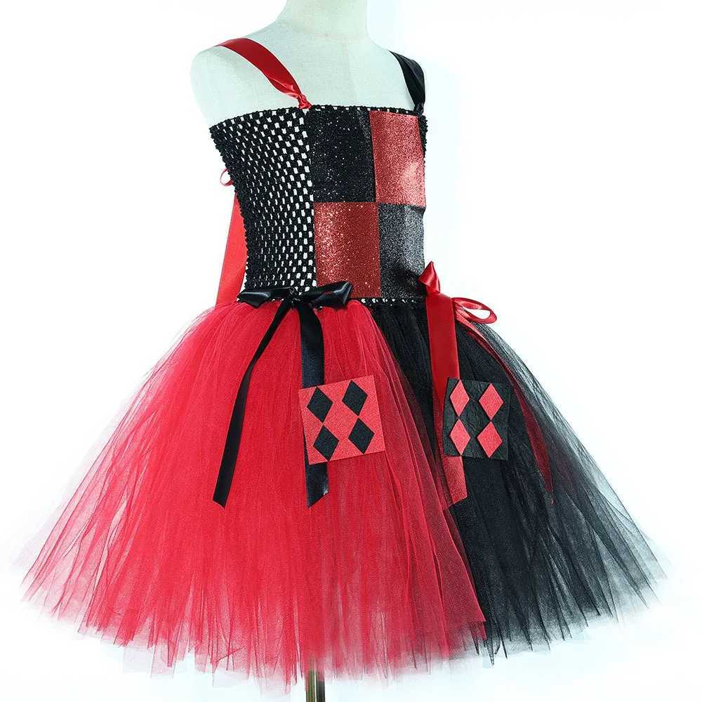 Red Black Clown Halloween Costume for Girls Circus Performance Fancy Dress for Kids Carnival Party Outfit Children Joker Clothes X251212 - view 4