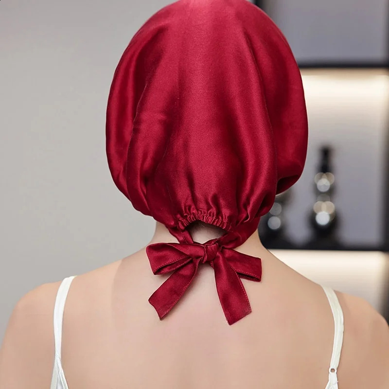 100 Mulberry Silk Bonnet Sleep Cap for Woman Night Hat 16 Momme with Adjustable Ribbons Hair Care 251210