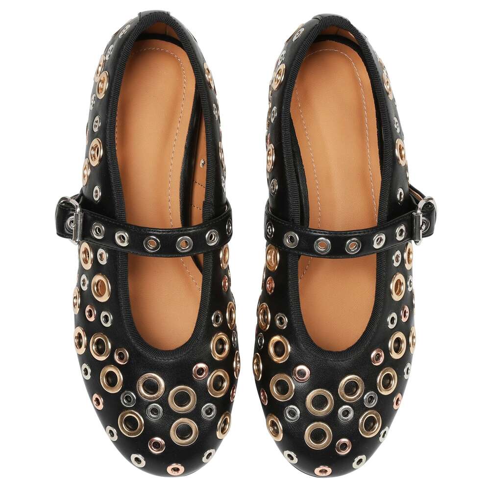 Fashionable, Classic, Casual, Soft, Women's shoes, mesh ballet flat shoes, women's buckle, patent leather edge decoration, comfortable, brea