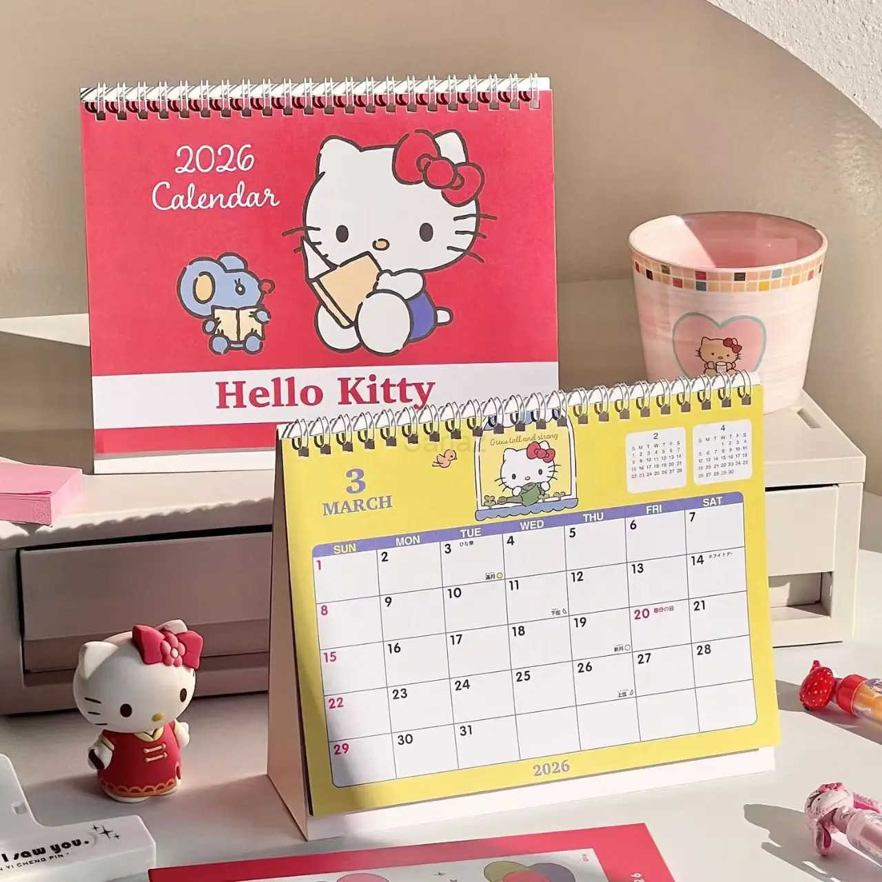 Sanrio 2026 New Cute Cartoon Hello Kitty Desk Calendar Student Memo Office Desktop Vertical Calendar Check in Notebook Schedule H251212