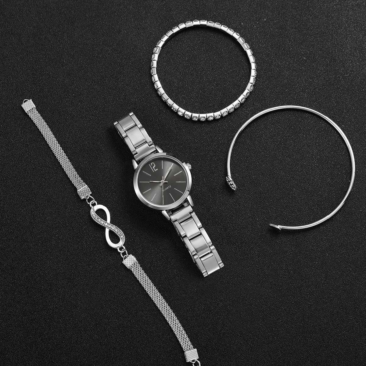 4PCS/Set Fashion Arabic Dial Women Quartz Watch Casual Ladies Wristwatch Rhinestone Bracelets Set Reloj Mujer Without Box Y251212